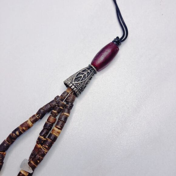 Tribal Multi-Strand Necklace Red Glass Spiral Charms Beaded Boho Statement, Y2K - Picture 6 of 7